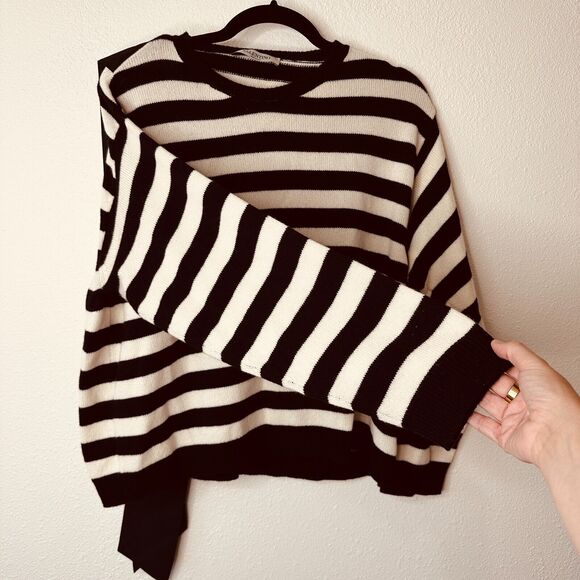 Valentino Off White & Black Horizontal Stripe Open Back Satin Shoulder Tie Top L - Picture 7 of 16